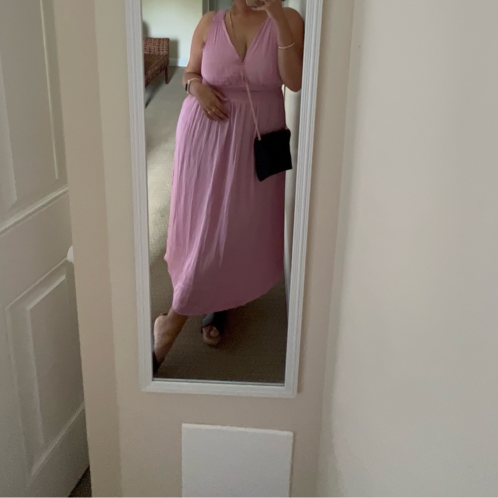 Old Navy Pink Plunge Satin Sundress Maxi